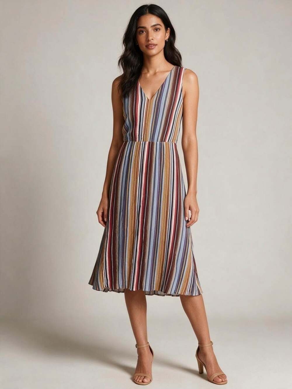 WAYF Womens Size Medium Stripe Sleeveless Midi Dress Boho Summer Retro 70s